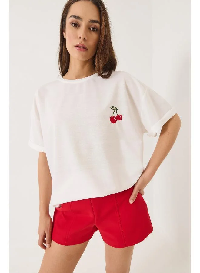 Ginger Crew Neck Cherry Print T-shirt