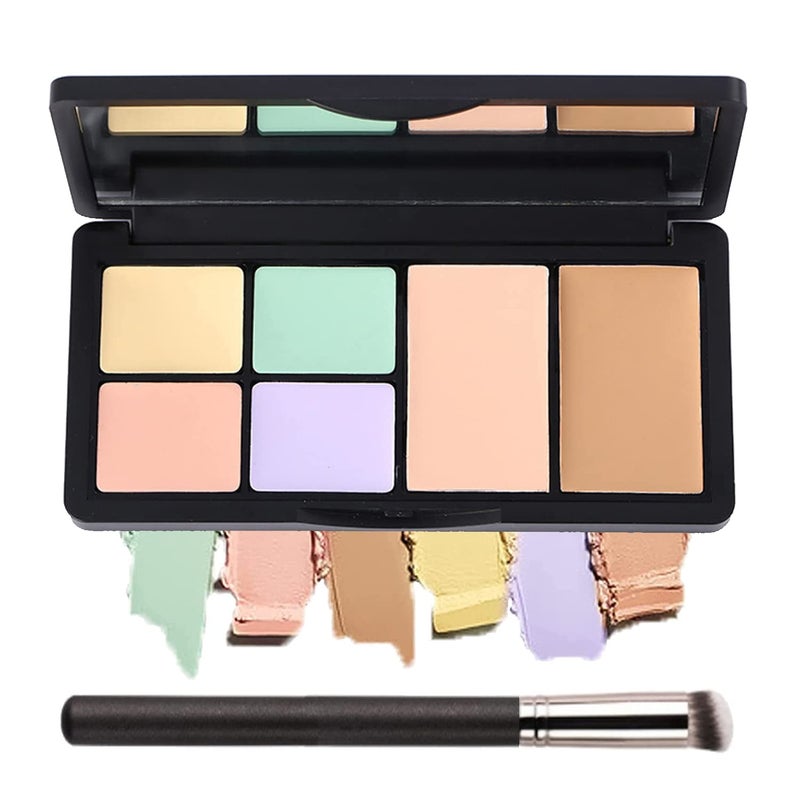 Eakroo 6 Colors Correcting Concealer Palette, Makeup Cream Contour Palette with Brush, Contouring Foundation Highlighting Concealer Palette for Conceals Dark Circles, Redness, Acne, Blemishï¼ˆAï¼‰ - Image 1