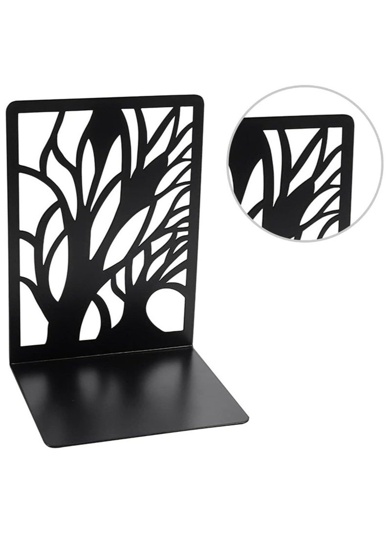 Captaintech Bookends, 1 Pair Black Steel Hollowed-out Flower Shape bookends, Decorativ Design Book Stopper for Gift, Book Binder and Dividers - Image 2