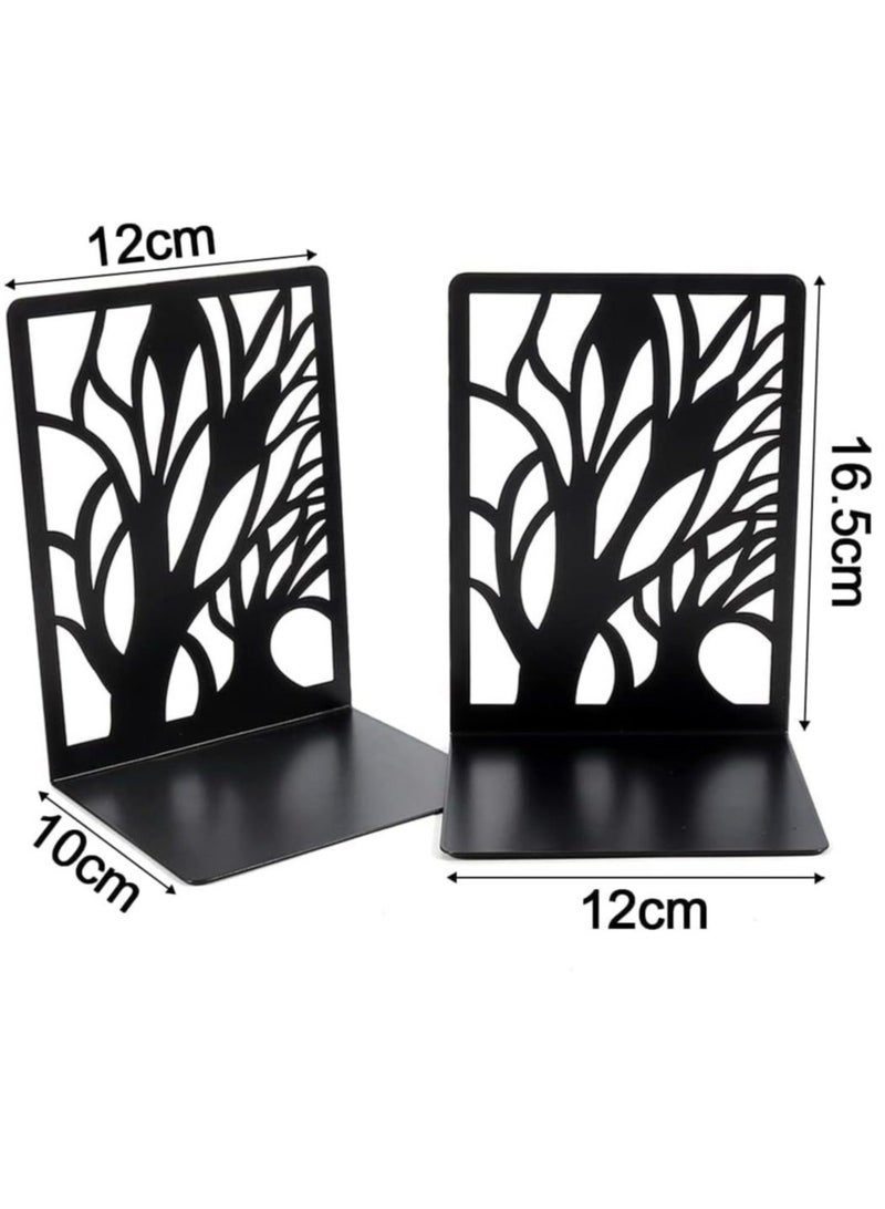 Captaintech Bookends, 1 Pair Black Steel Hollowed-out Flower Shape bookends, Decorativ Design Book Stopper for Gift, Book Binder and Dividers - Image 3