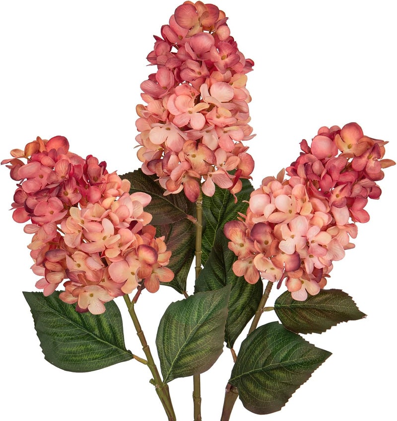 Arborus 3PCS Fake Flowers Cone Hydrangea Rose Pink Artificial Fall Flowers 27" Long Fall Floral Stems for Vase, Real Touch Silk Flowers Décor for Floral Arrangement Autumn Home Kitchen Table Décor - Image 1