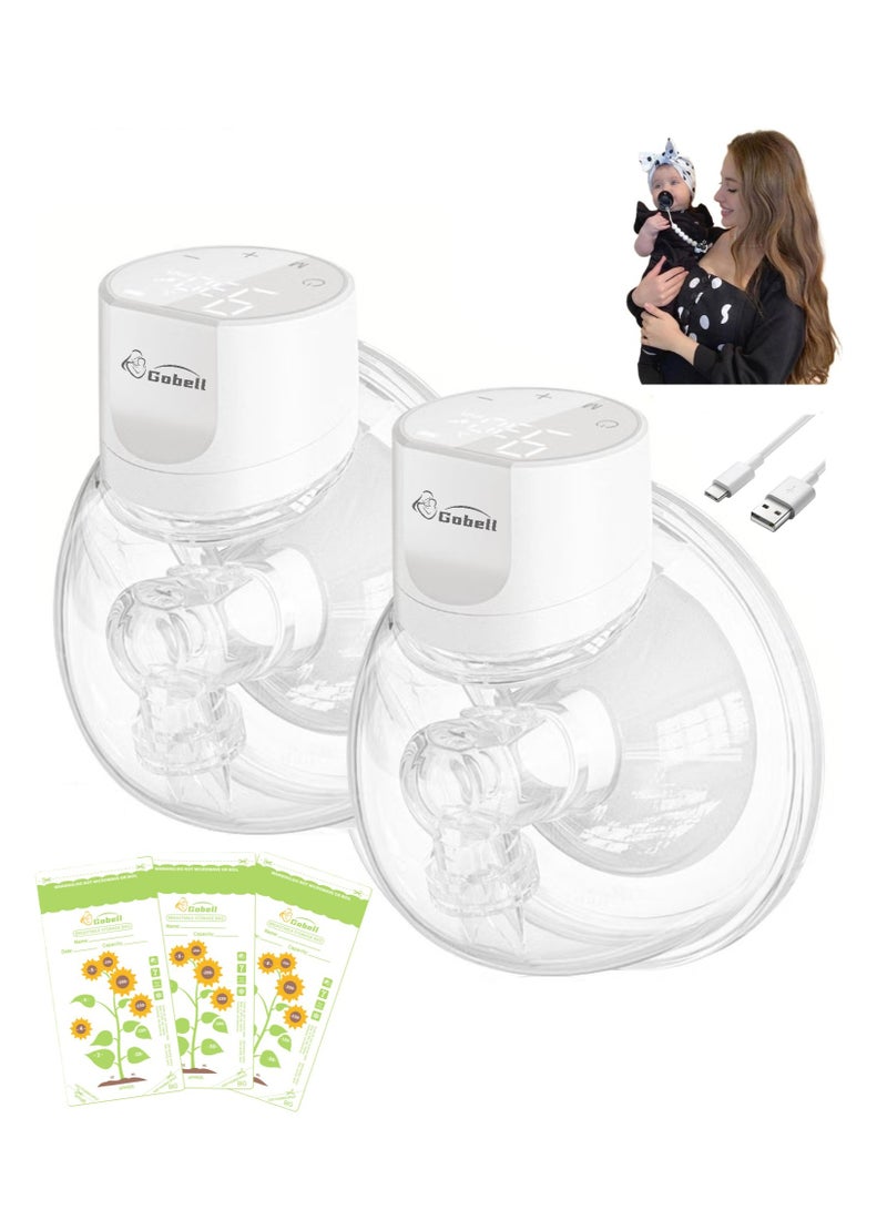 جوبل قطعتان من مضخة شفط الحليب القابلة للارتداء بتصميم خالٍ من الألم الكل في واحد مع أكياس تخزين الحليب - Image 1