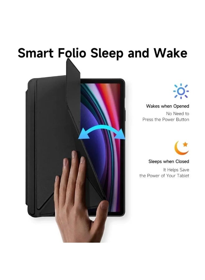 عام غطاء متوافق مع سامسونج جالاكسي تاب S11 الترا 14.6 بوصة 2025، غلاف ثلاثي الطي مغناطيسي بلوحة خلفية شفافة قابلة للطي مع فتحة قلم ووظيفة النوم/الاستيقاظ التلقائي. - Image 2