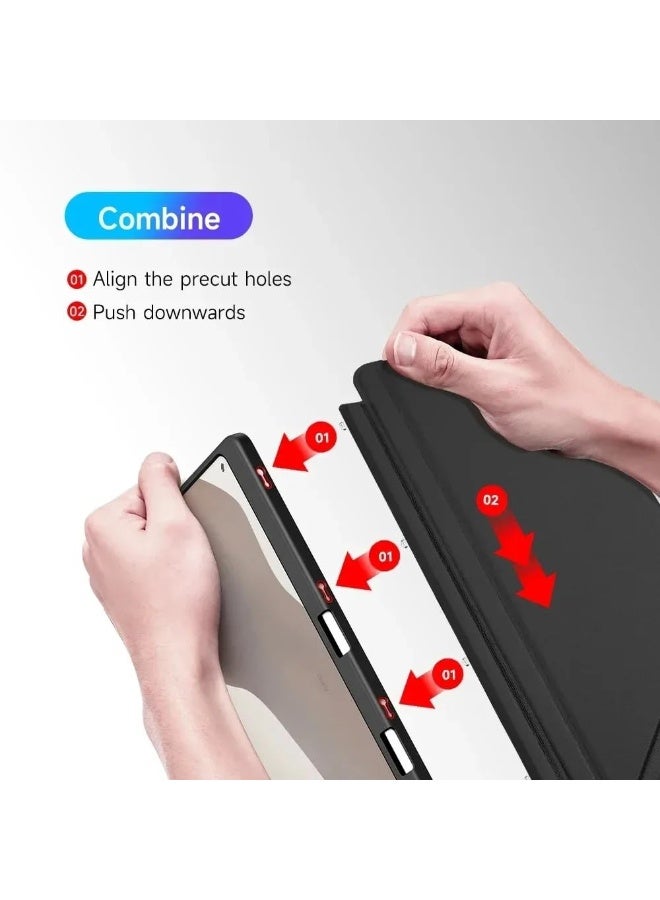 عام غطاء متوافق مع سامسونج جالاكسي تاب S11 الترا 14.6 بوصة 2025، غلاف ثلاثي الطي مغناطيسي بلوحة خلفية شفافة قابلة للطي مع فتحة قلم ووظيفة النوم/الاستيقاظ التلقائي. - Image 5