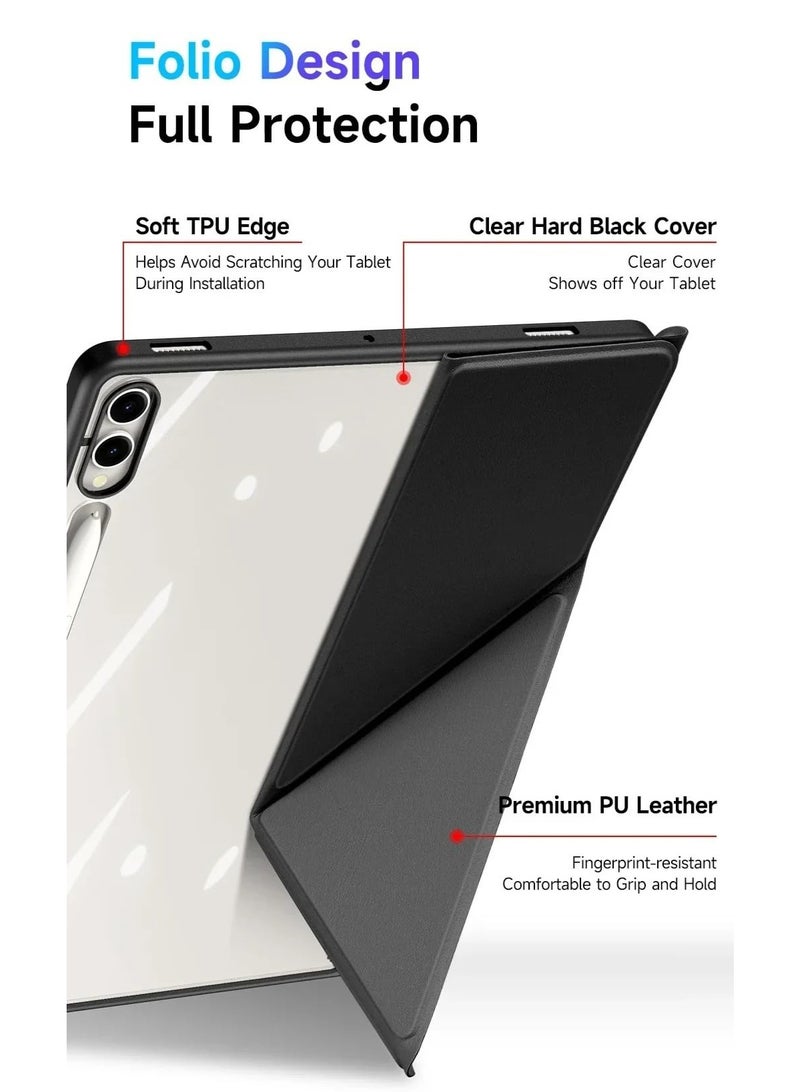 عام غطاء متوافق مع سامسونج جالاكسي تاب S11 الترا 14.6 بوصة 2025، غلاف ثلاثي الطي مغناطيسي بلوحة خلفية شفافة قابلة للطي مع فتحة قلم ووظيفة النوم/الاستيقاظ التلقائي. - Image 3