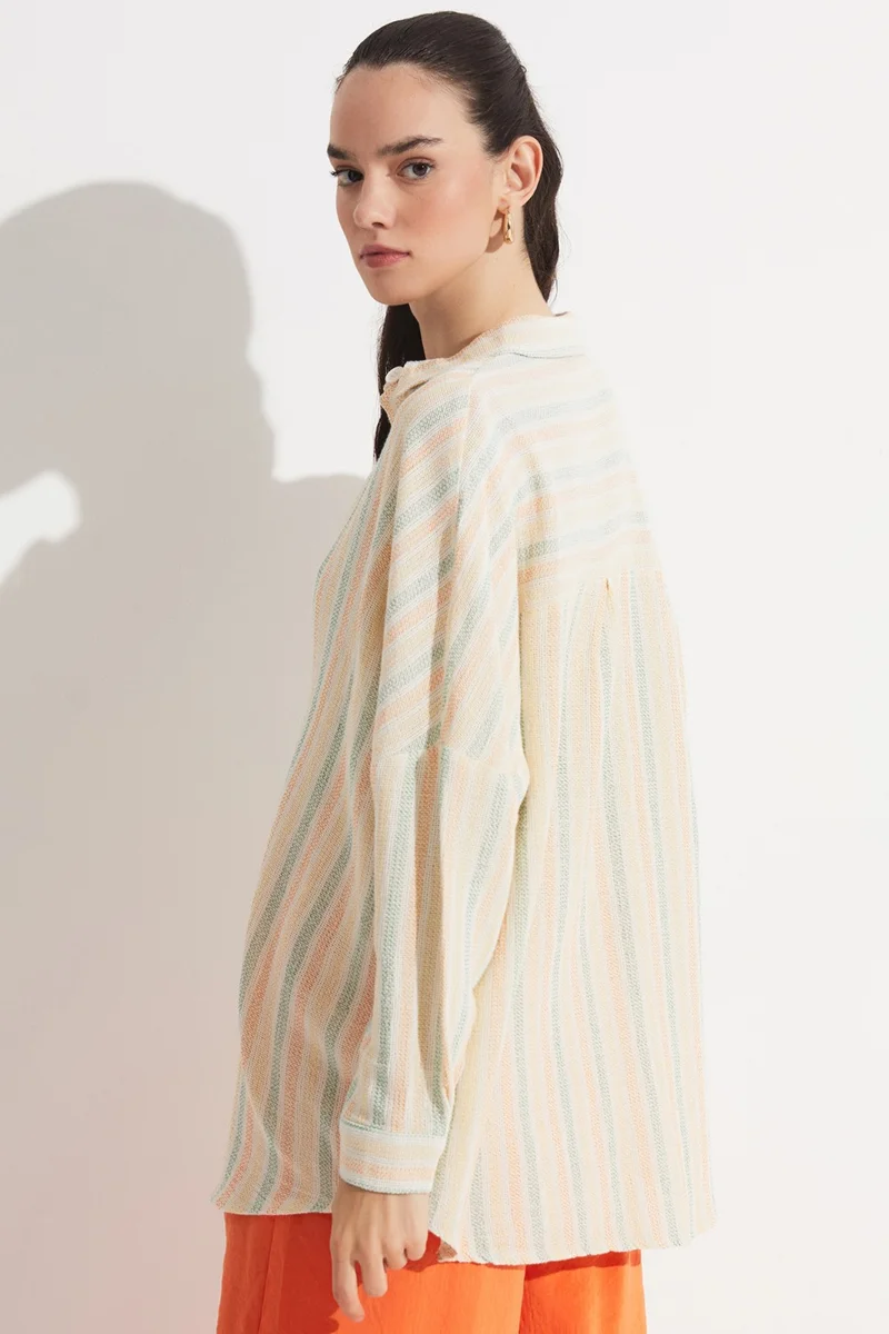 JUNE Women's Exclusive Boyfriend/Wide Cut 100% Cotton Striped Shirt