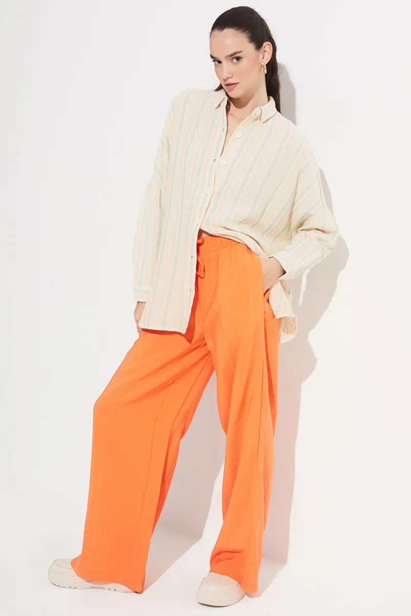 JUNE Women's Exclusive Boyfriend/Wide Cut 100% Cotton Striped Shirt