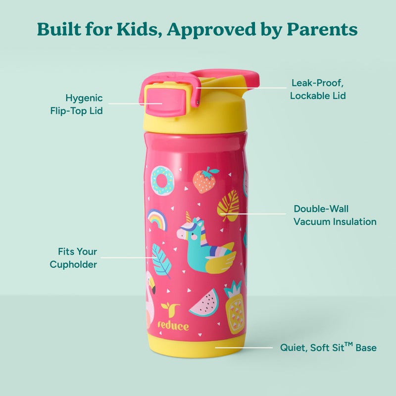 Reduce Hydrate Pro Kids 14oz Stainless Steel Insulated Water Bottle w/Straw â€“ Spill Proof Tumbler for Kids â€“ 30 Hour Cold Retention â€“ Dishwasher Safe Leak-Proof Design - Pool Party - Image 3