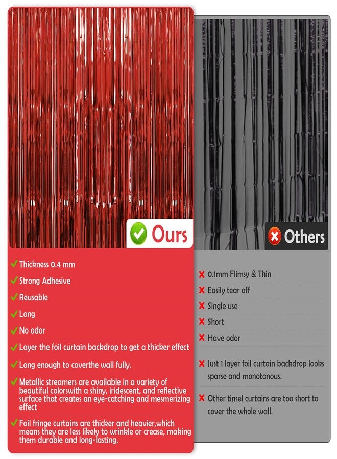 OHOME Red Tinsel Curtain Party Backdrop Foil Fringe Metallic Party Streamers Valentines Birthday Disco Bachelorette Bridal Wedding Graduation Baby Shower Decor Party Decorations,2 Pack,3.3ftx8.2ft - Image 3