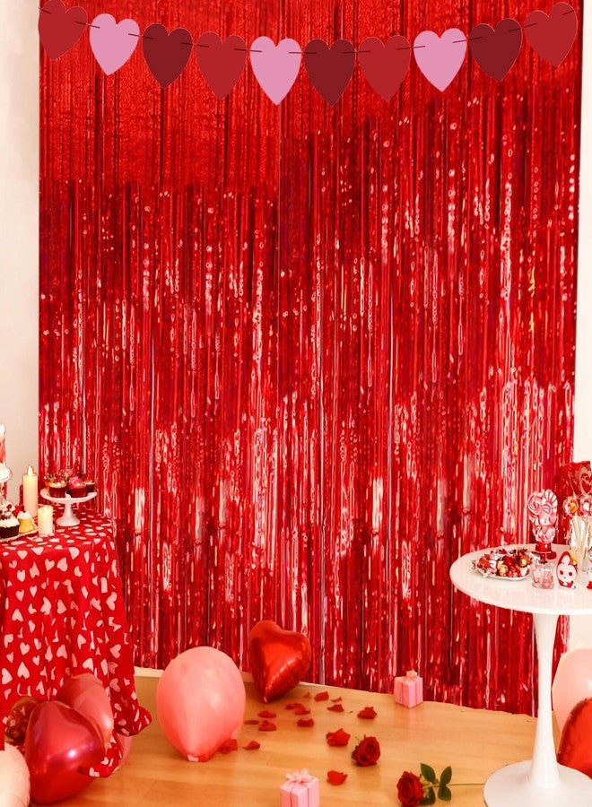 OHOME Red Tinsel Curtain Party Backdrop Foil Fringe Metallic Party Streamers Valentines Birthday Disco Bachelorette Bridal Wedding Graduation Baby Shower Decor Party Decorations,2 Pack,3.3ftx8.2ft - Image 1