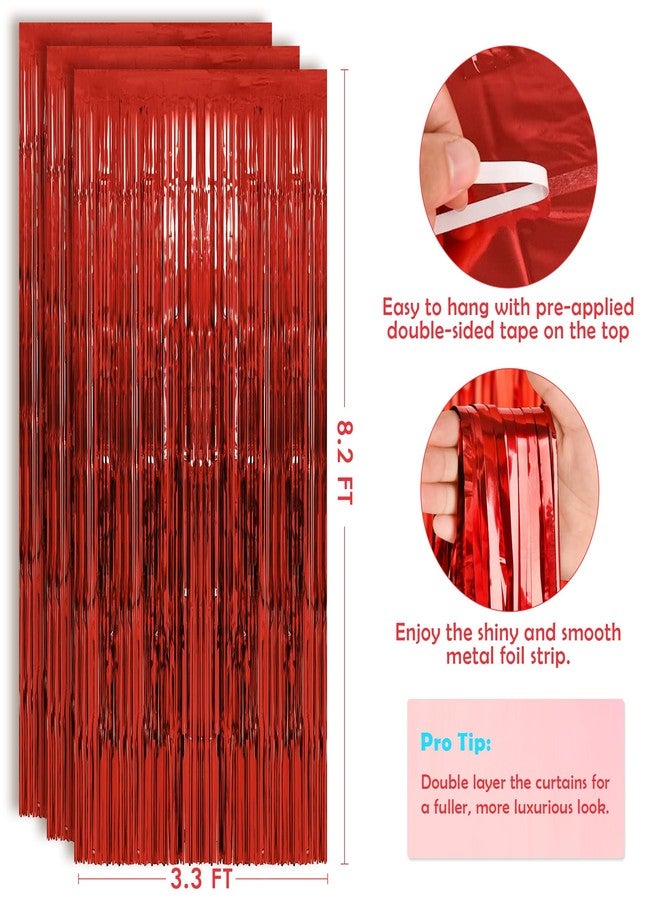 OHOME Red Tinsel Curtain Party Backdrop Foil Fringe Metallic Party Streamers Valentines Birthday Disco Bachelorette Bridal Wedding Graduation Baby Shower Decor Party Decorations,2 Pack,3.3ftx8.2ft - Image 4