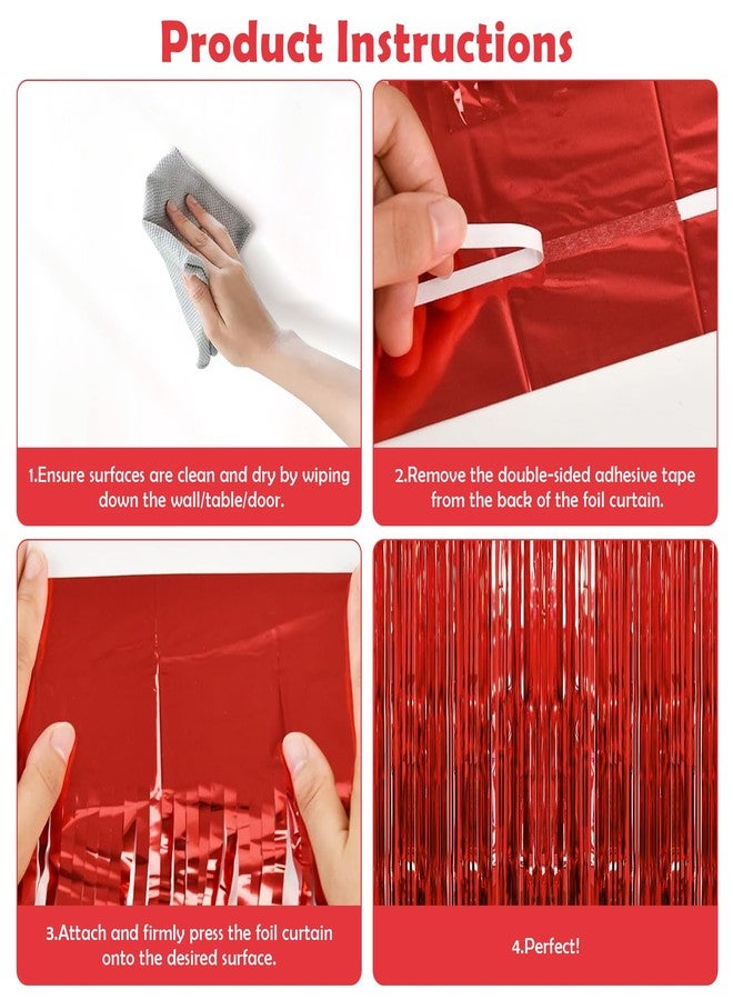 OHOME Red Tinsel Curtain Party Backdrop Foil Fringe Metallic Party Streamers Valentines Birthday Disco Bachelorette Bridal Wedding Graduation Baby Shower Decor Party Decorations,2 Pack,3.3ftx8.2ft - Image 5