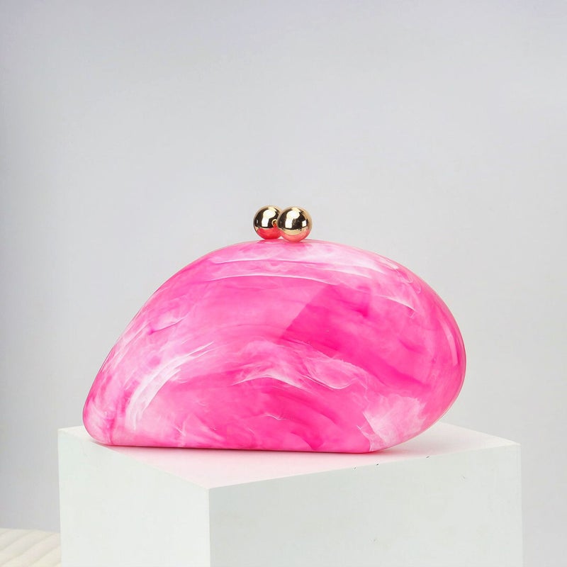 Fashionable French-Style Marble Pattern Lock Box Bag, Acrylic Shell Bag, Banquet Egg-Shaped Handbag, Crossbody Bag, Handbag - Image 4