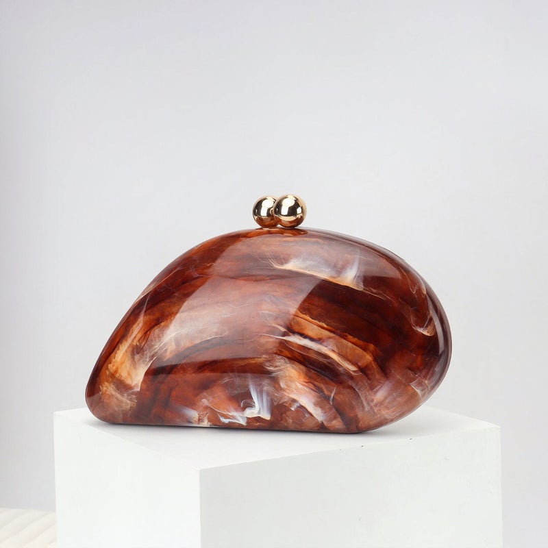 Fashionable French-Style Marble Pattern Lock Box Bag, Acrylic Shell Bag, Banquet Egg-Shaped Handbag, Crossbody Bag, Handbag - Image 2