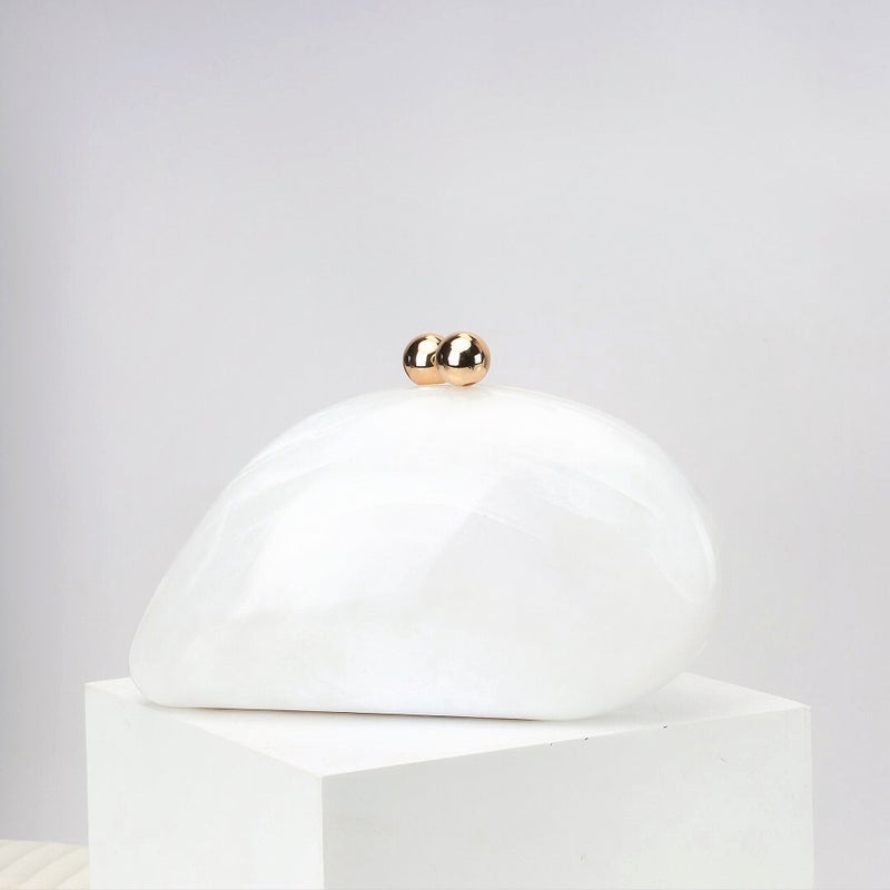 Fashionable French-Style Marble Pattern Lock Box Bag, Acrylic Shell Bag, Banquet Egg-Shaped Handbag, Crossbody Bag, Handbag - Image 1