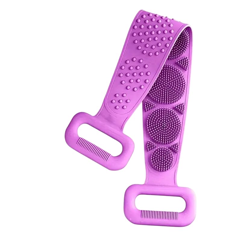 Soft Silicone Back Scrubber – 60cm Exfoliating Loofah for Shower & Massage – Reusable & Skin-Friendly (Purple)