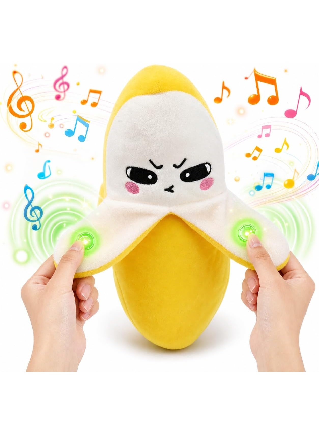 Grumpy Banana Musical Plush Toy, 8" Interactive Sensor Music Plush for Kids & Adults, Dual-Player Touch-Activated Sensory Banana Toy, Fun Birthday Christmas Gift, Soft Cuddly Fruit Plush