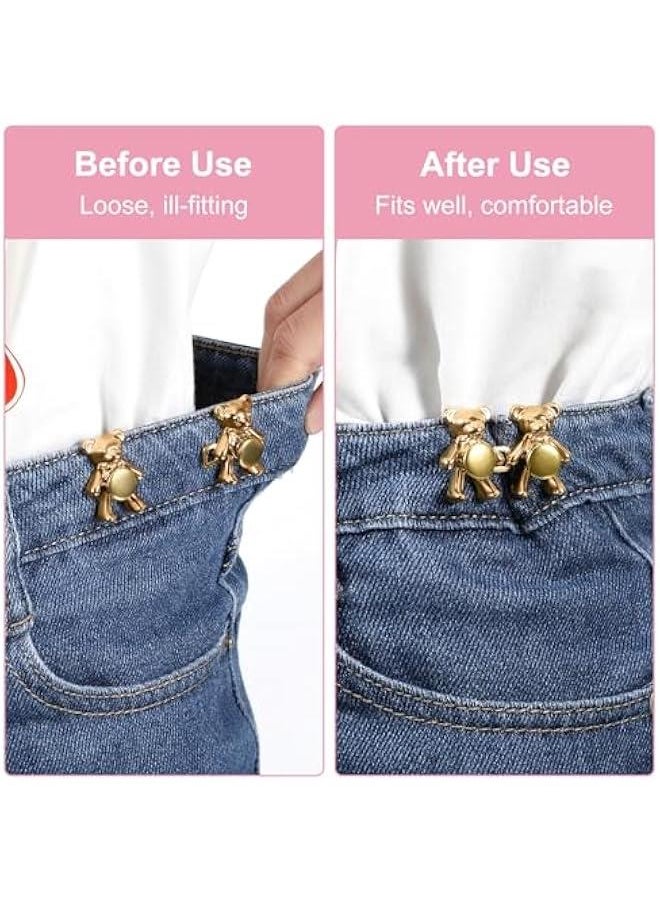 Generic - 4 Set Pant Waist Tightener, Cute Bear Pants Clips Jean ons Adjustable Waist Buckle Set No Sew and No Tools on Pins to Tighten Waist for Women Girl Pants Dress Jeans Skirts Sleeves - Image 1
