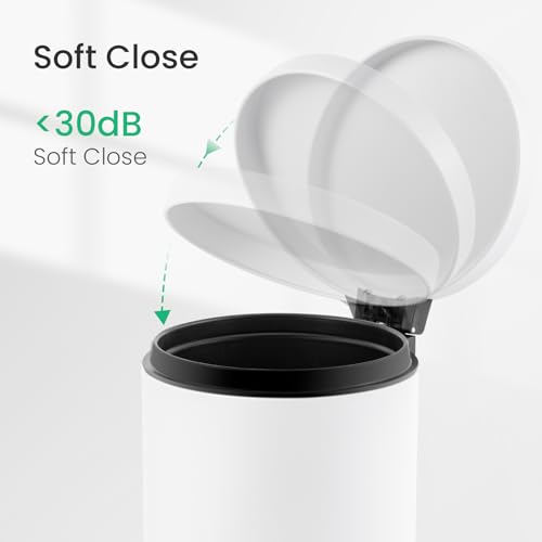 Cesun 1.2 Gallons Small Trash Can with Lid, White Bathroom Garbage Can with Foot Pedal, Mini Round Wastebasket for Bathroom, Bedroom, Office, 4.5 Liters / 1.2 Gallons, White - Image 4