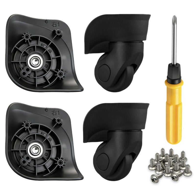UKIAF 4 Pcs Luggage Wheels Replacement with Screw and Screwdriver Silent Wear-Resistant Suitcase Wheels Replacement Black Large Size - Image 1