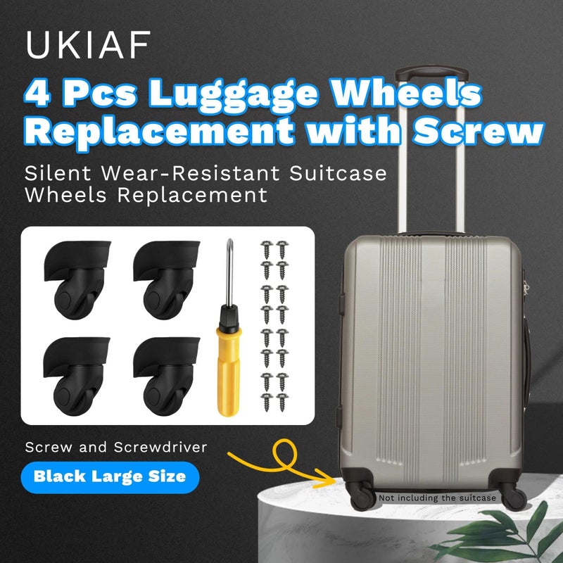 UKIAF 4 Pcs Luggage Wheels Replacement with Screw and Screwdriver Silent Wear-Resistant Suitcase Wheels Replacement Black Large Size - Image 2