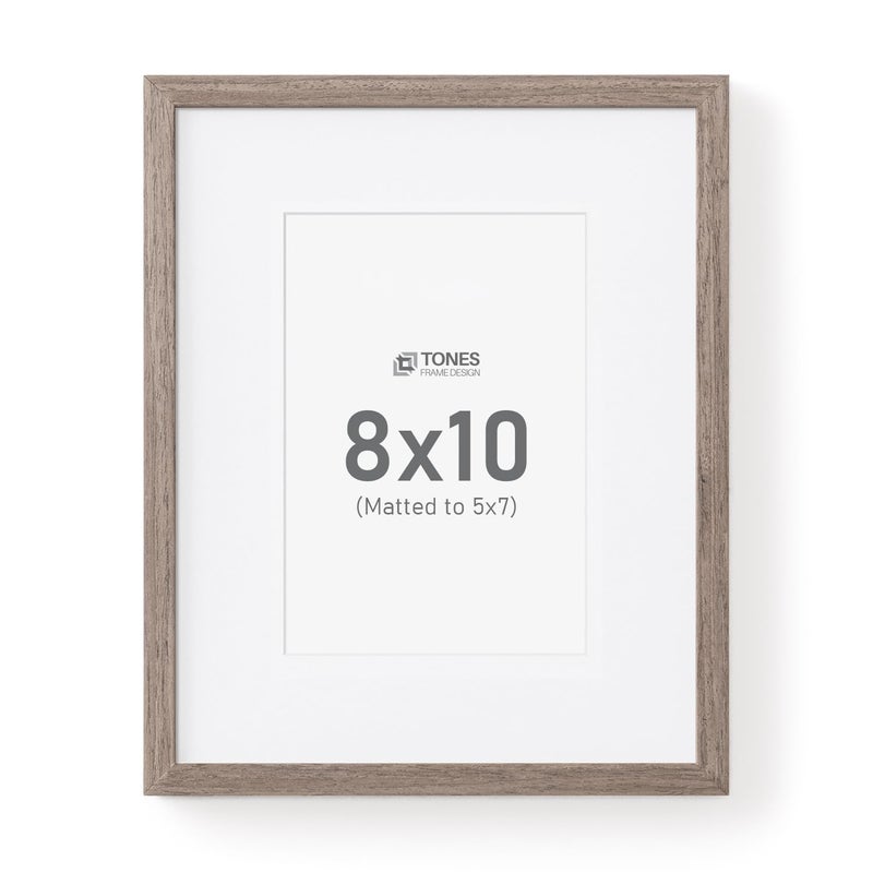 TONES FRAME DESIGN 8x10 Picture Frame  8x10 Frame Matted to 5x7  Wood Veneer Finish 8 x 10 Photo Frame with Mat Plexiglass & Stand for Tabletop & Wall Display  Dark Oak  1 Pack - Image 1