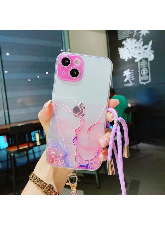 اس-توب جراب لهاتف iPhone 13 Pro Max من مادة TPU بنمط رخامي مجوف مع فتحة دقيقة وحزام للرقبة - Image 1