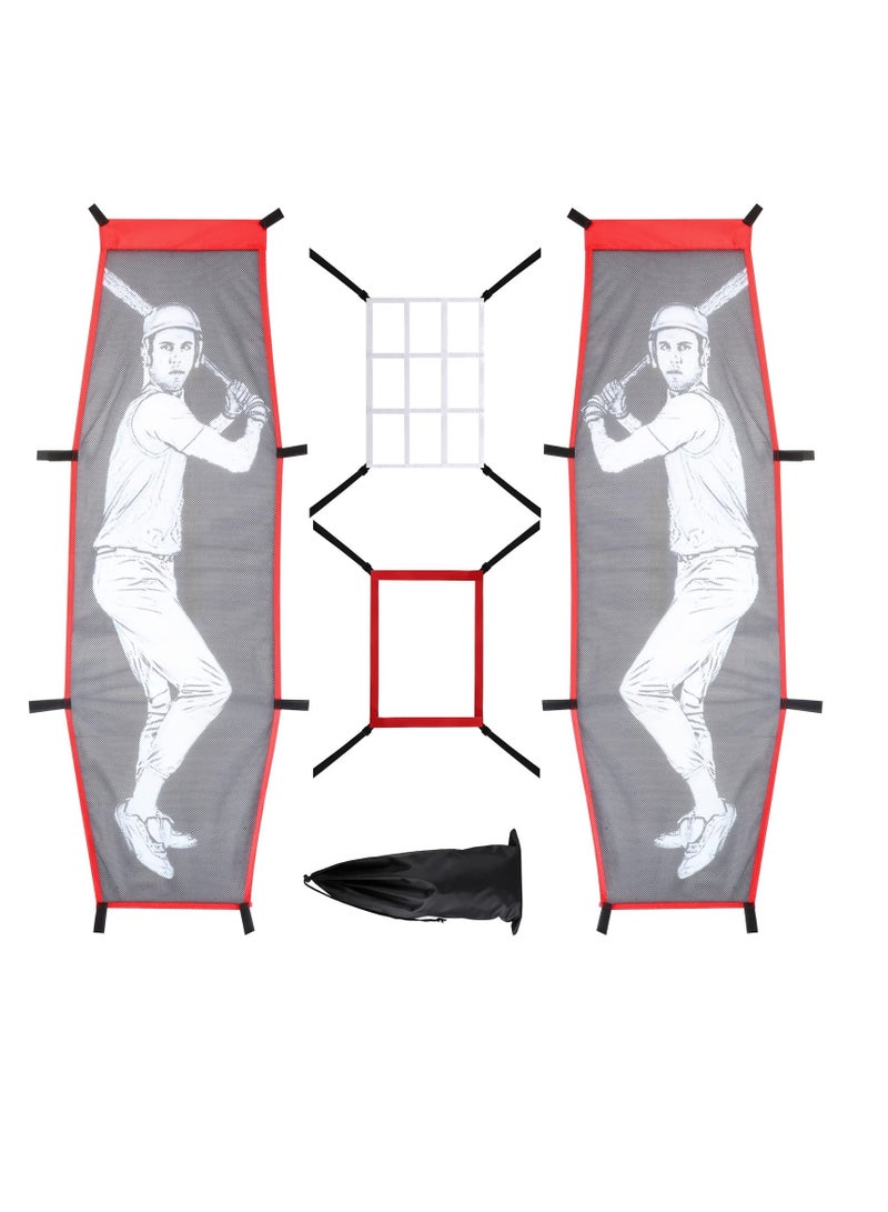 Generic 4 Pcs Baseball Pitching Net Set, Baseball Backstop Softball Practice Net, Target Dummy Batter Training Aids with Adjustable 9 Hole Pitching Net Strike Zone, Portable Hitting Trainer  - Image 1