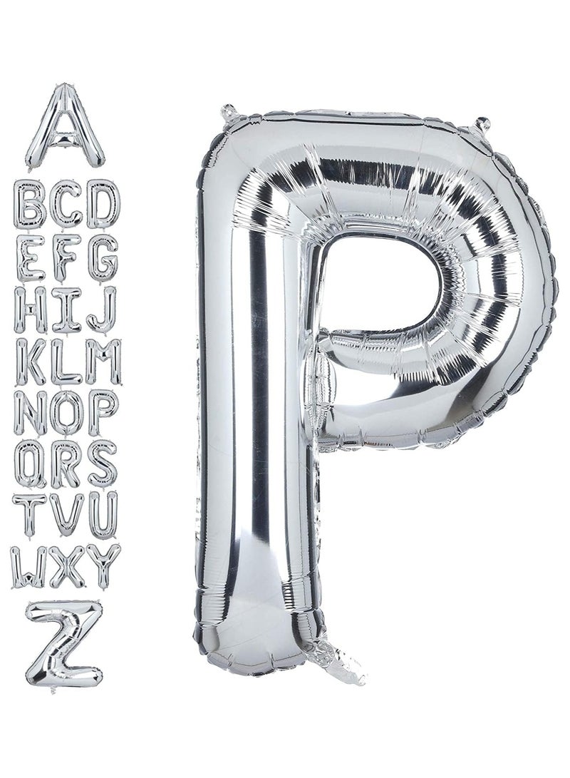Goldedge بالون هليوم فضي عملاق على شكل حرف P بحجم 32 إنش - بالون مايلاير كبير لحفلة عيد الميلاد وزينة حفلة استقبال المولود (فضي P) - Image 1