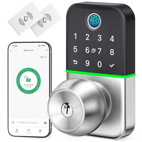 KUCACCI Keypad Smart Door Lock with Knob: Kucacci Keyless Entry Fingerprint Lock for Front Door - Keypad Digital Lock with Handle - Electronic Code Door Knob - Easy Installation - Generate Passcode Remotely - Image 1