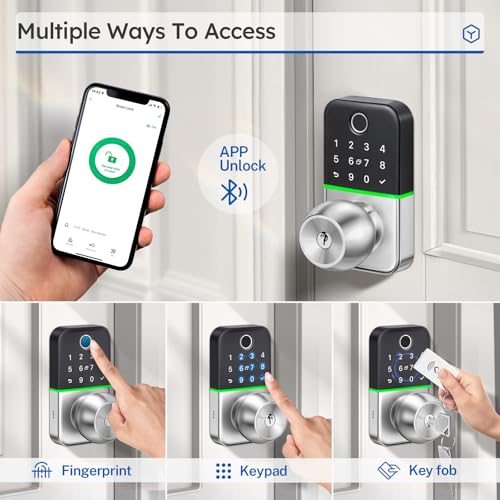 KUCACCI Keypad Smart Door Lock with Knob: Kucacci Keyless Entry Fingerprint Lock for Front Door - Keypad Digital Lock with Handle - Electronic Code Door Knob - Easy Installation - Generate Passcode Remotely - Image 2