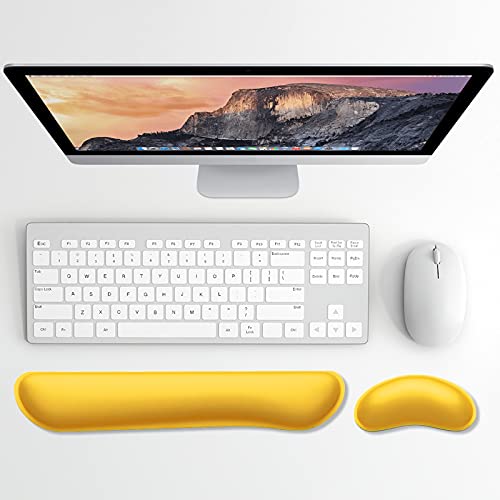 Dapesuom Enlarge Keyboard Wrist Rest, Memory Foam Wrist Cushion for Desk Mats Support, Cute Typing Pain Relief Keyboard Mouse Pad Rests Set with Non-Slip Base for Gaming Laptop Office, Apricot Yellow - Image 2