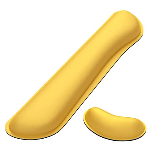 Dapesuom Enlarge Keyboard Wrist Rest, Memory Foam Wrist Cushion for Desk Mats Support, Cute Typing Pain Relief Keyboard Mouse Pad Rests Set with Non-Slip Base for Gaming Laptop Office, Apricot Yellow - Image 1