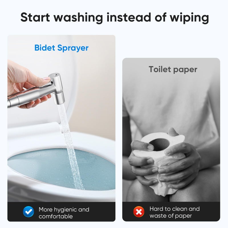 Arofa Handheld Toilet Bidet Sprayer for Toilet-Adjustable Water Pressure Control with Bidet Hose for Feminine Wash, Stainless Steel Brushed Nickel Bidet Faucet Cloth Diaper for Baby Wash - Image 2