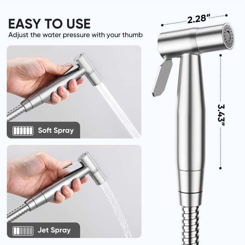 Arofa Handheld Toilet Bidet Sprayer for Toilet-Adjustable Water Pressure Control with Bidet Hose for Feminine Wash, Stainless Steel Brushed Nickel Bidet Faucet Cloth Diaper for Baby Wash - Image 4