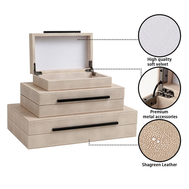 REEMTOO Decorative Boxes with Lids, Set of 3 Faux Leather Decorative Box, Large Modern Nesting Storage Decorative Boxes with Lids for Home Decor, Jewelry Boxes, Photo Boxes, Organizer Box (Ivory) - Image 3