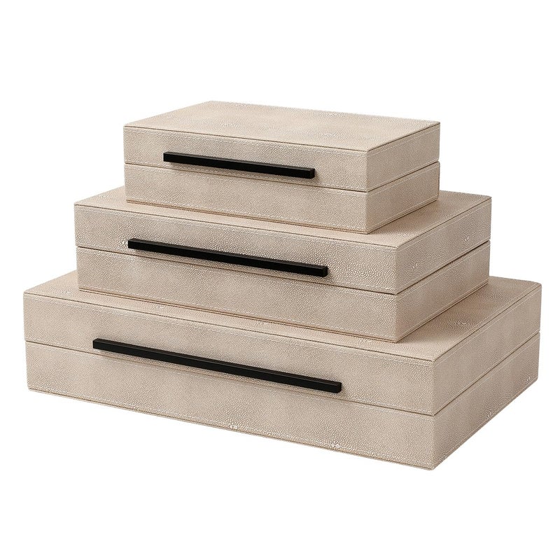 REEMTOO Decorative Boxes with Lids, Set of 3 Faux Leather Decorative Box, Large Modern Nesting Storage Decorative Boxes with Lids for Home Decor, Jewelry Boxes, Photo Boxes, Organizer Box (Ivory) - Image 1