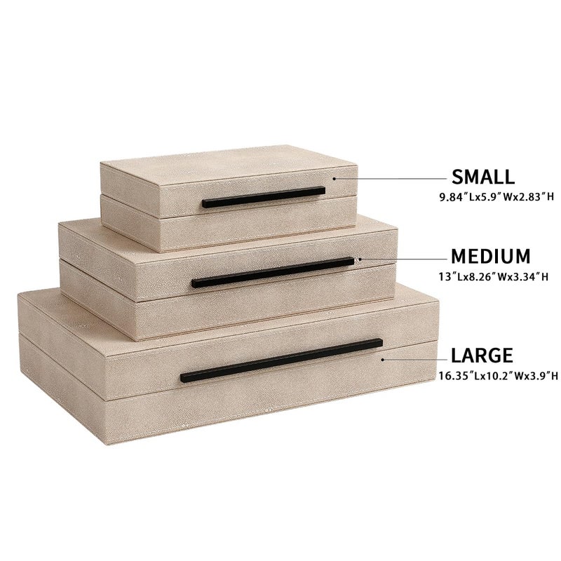 REEMTOO Decorative Boxes with Lids, Set of 3 Faux Leather Decorative Box, Large Modern Nesting Storage Decorative Boxes with Lids for Home Decor, Jewelry Boxes, Photo Boxes, Organizer Box (Ivory) - Image 2