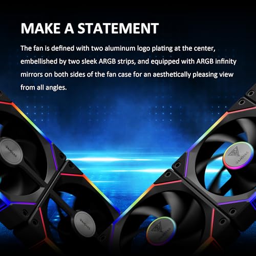 GAMDIAS Aeolus P2-1203U 120mm ARGB PWM Fan(3 Fan Pack w/USB Hub), Include Reverse Fan Blade x3, ARGB Sync Ready, Easy Installation & Cabless Daisy-Chain Design, Silent Operation, Up to 2400RPM, Black - Image 5