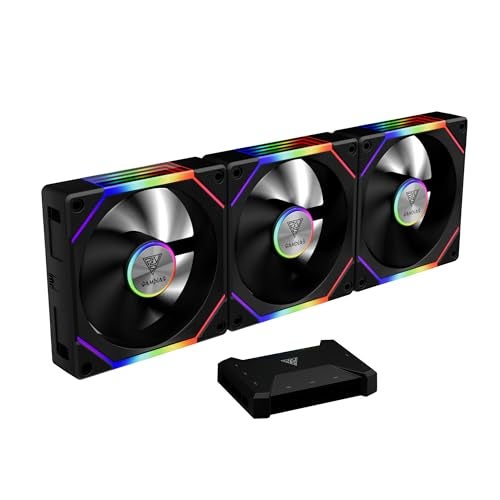 GAMDIAS Aeolus P2-1203U 120mm ARGB PWM Fan(3 Fan Pack w/USB Hub), Include Reverse Fan Blade x3, ARGB Sync Ready, Easy Installation & Cabless Daisy-Chain Design, Silent Operation, Up to 2400RPM, Black - Image 1