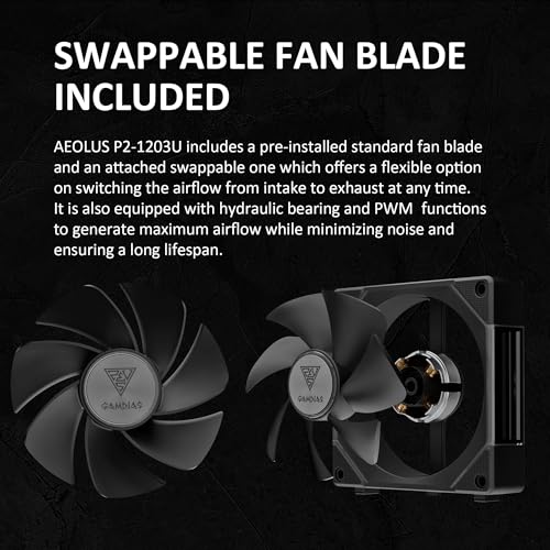 GAMDIAS Aeolus P2-1203U 120mm ARGB PWM Fan(3 Fan Pack w/USB Hub), Include Reverse Fan Blade x3, ARGB Sync Ready, Easy Installation & Cabless Daisy-Chain Design, Silent Operation, Up to 2400RPM, Black - Image 4