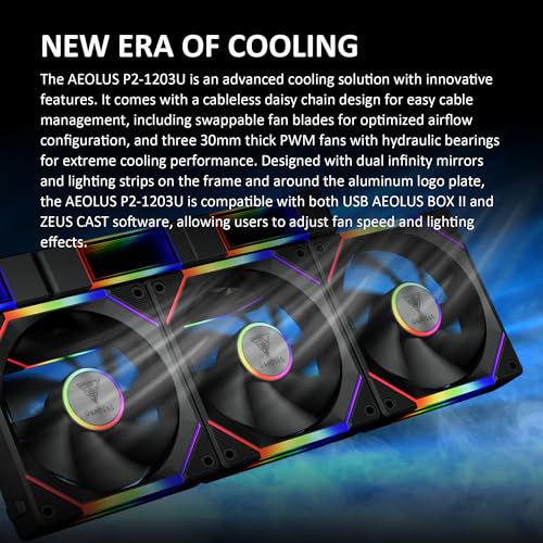 GAMDIAS Aeolus P2-1203U 120mm ARGB PWM Fan(3 Fan Pack w/USB Hub), Include Reverse Fan Blade x3, ARGB Sync Ready, Easy Installation & Cabless Daisy-Chain Design, Silent Operation, Up to 2400RPM, Black - Image 2