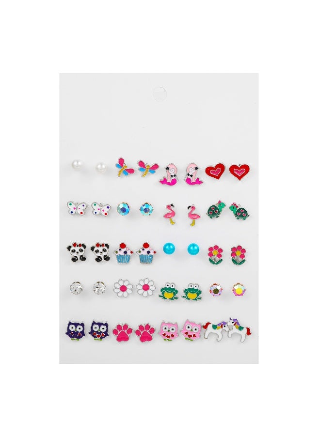 20 Pairs Hypoallergenic Stud Earrings Set for Girls – Stainless Steel Posts in Vivid Colors and Multistyles - Image 1
