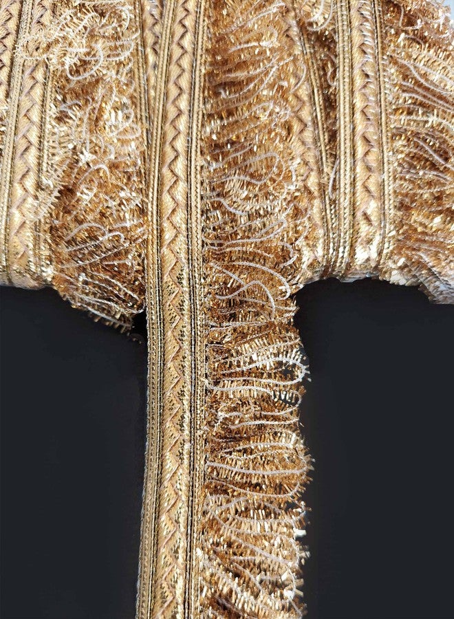 Mezin 1.25 Inch Fulzar Fringes Tassel Decorative Lace Trimmings Ribbon Festival Bridal Dupatta Lehenga, Saree, Anarkali, Indian Sari Border (Gold + Pearl Mate) - Image 2