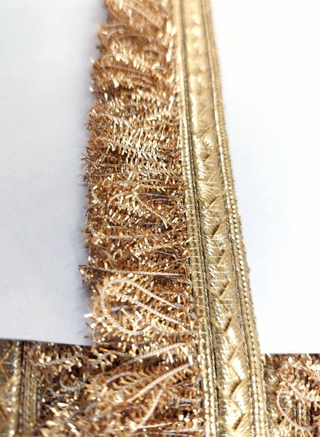 Mezin 1.25 Inch Fulzar Fringes Tassel Decorative Lace Trimmings Ribbon Festival Bridal Dupatta Lehenga, Saree, Anarkali, Indian Sari Border (Gold + Pearl Mate) - Image 3