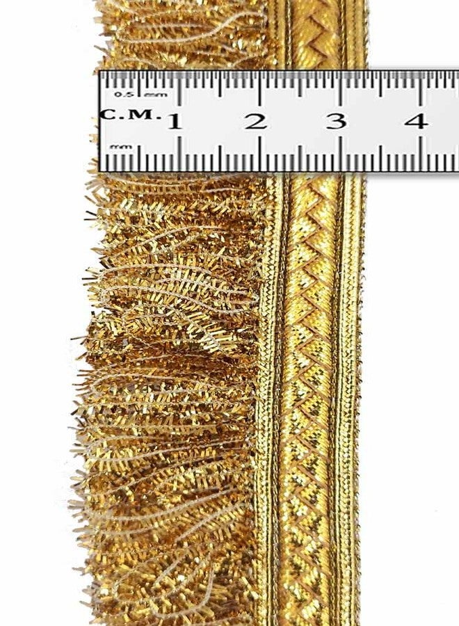 Mezin 1.25 Inch Fulzar Fringes Tassel Decorative Lace Trimmings Ribbon Festival Bridal Dupatta Lehenga, Saree, Anarkali, Indian Sari Border (Gold + Pearl Mate) - Image 4