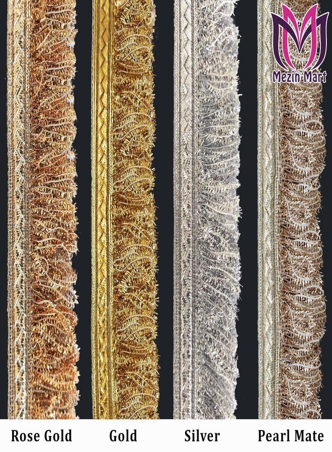 Mezin 1.25 Inch Fulzar Fringes Tassel Decorative Lace Trimmings Ribbon Festival Bridal Dupatta Lehenga, Saree, Anarkali, Indian Sari Border (Gold + Pearl Mate) - Image 5