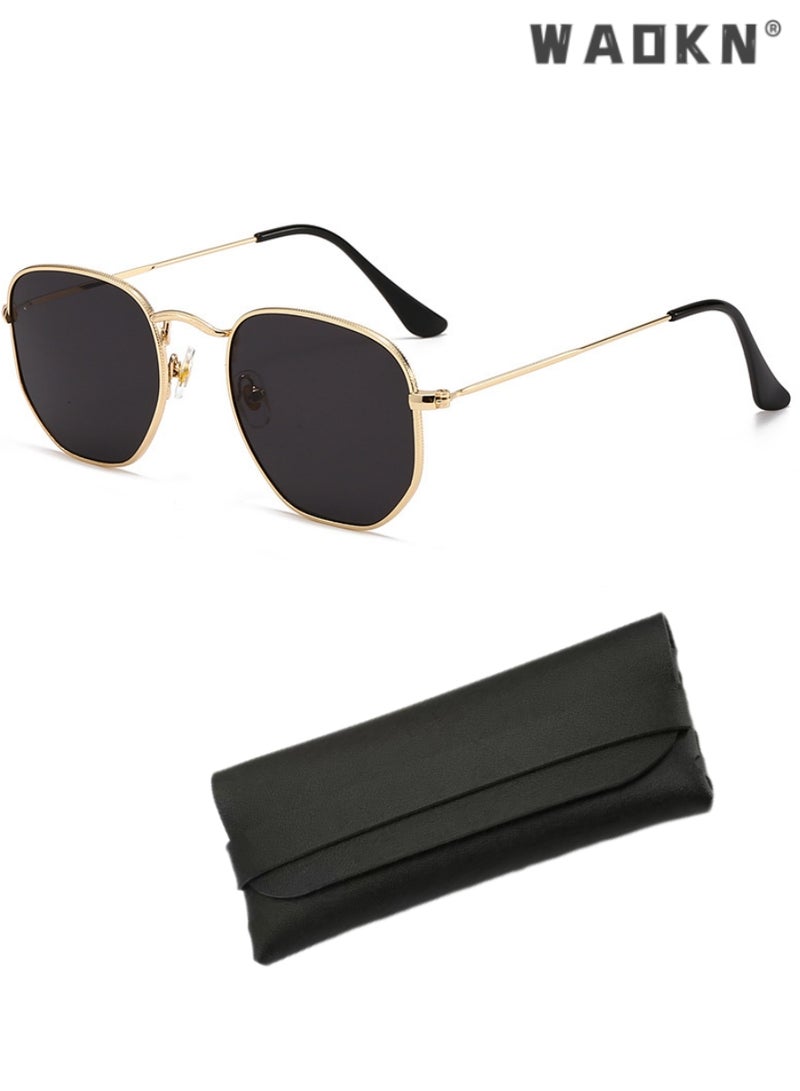 دبليو أيه أو كي أن نظارات شمسية دائرية مستقطبة للرجال، حماية من الأشعة فوق البنفسجية 400، نظارات شمسية عصرية بإطار معدني خفيف الوزن، نظارات شمسية عصرية مضادة للتوهج للرجال أثناء القيادة والصيد والسفر باللون الذهبي - Image 1