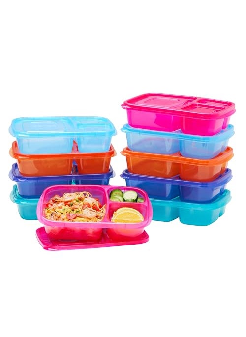 Bentgo Bentgo Easyboxes  Original Stackable Lunch Boxes  Reusable 3Compartment Food Containers for Kids and Adults  Bento Lunch Box for Meal Prep School  Work  BPA Free Set of 10 Jewel Brights 