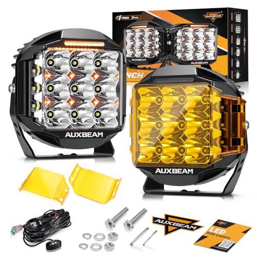 Auxbeam 7 Inch LED Pod Lights, 228W Super Bright Driving Side Shooter Lights with Amber DRL & Backlight, 270° V-MAX Series Cube Spot Flood Combo Work Spotlights Pod with Cover for Trucks SUV UTV ATV - Image 1